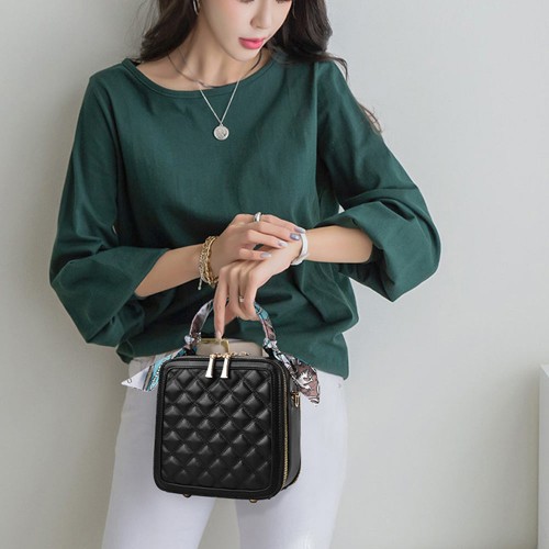 Trendy Rhombus Portable Square Messenger Women Shoulder bag - Black |image