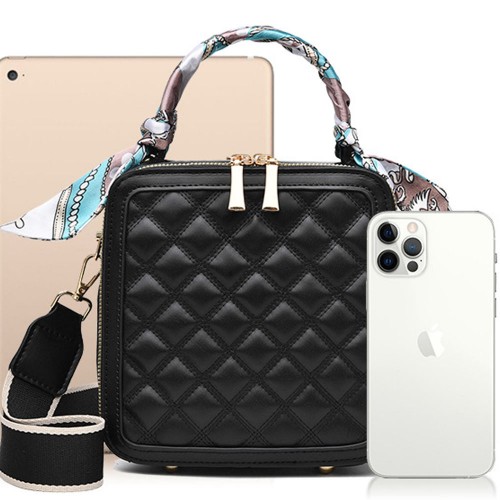 Trendy Rhombus Portable Square Messenger Women Shoulder bag - Black |image