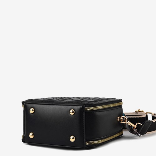 Trendy Rhombus Portable Square Messenger Women Shoulder bag - Black |image