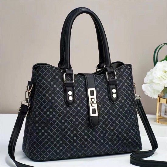 Contrast Bucket Checked Pattern Women Tote Hand bag - Black |image