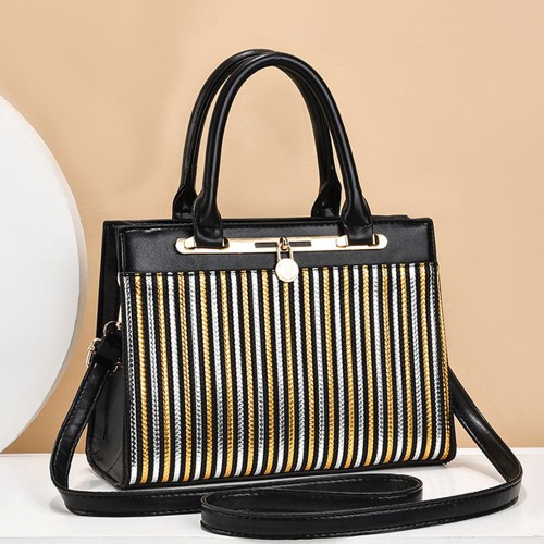 Adjustable Strappy Zipper Closure Women Tote Hand Bag - Black |image