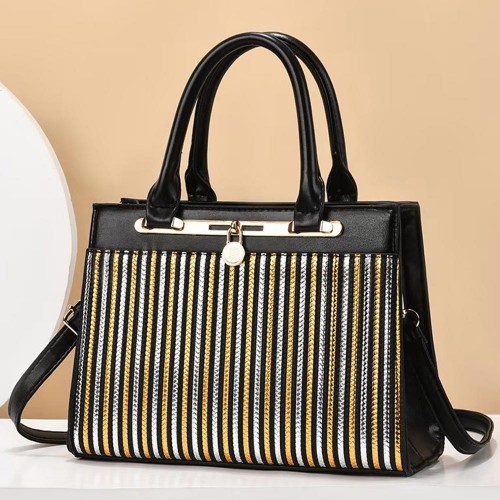 Adjustable Strappy Zipper Closure Women Tote Hand Bag - Black |image