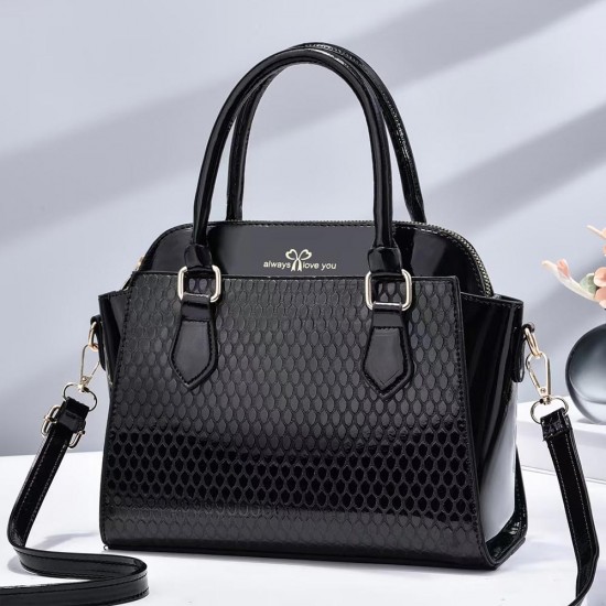 Trendy Embossed Zipper Closure Women Messenger Hand Bag - Black |image