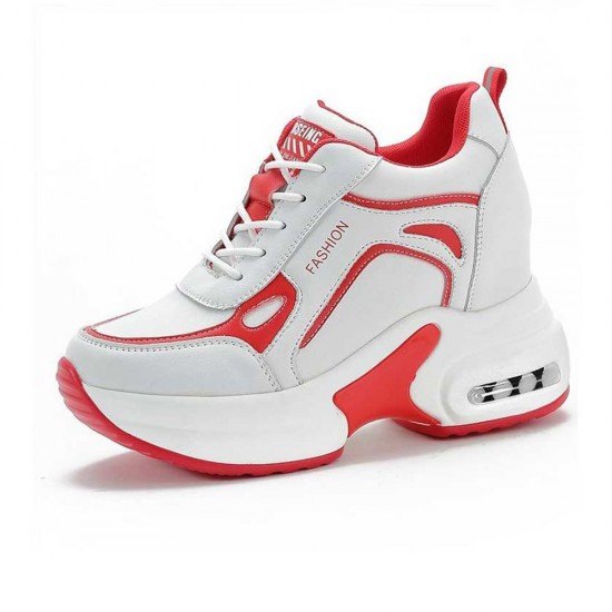 Breathable Platform Round Head Lace Up Women Sneakers Red |image