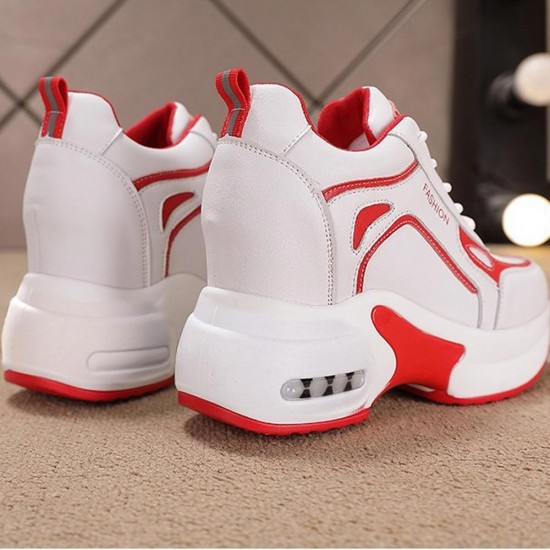 Breathable Platform Round Head Lace Up Women Sneakers Red |image