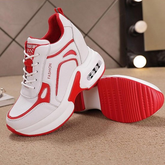 Breathable Platform Round Head Lace Up Women Sneakers Red |image