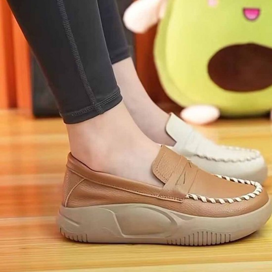 Thick Sole Loafers Slip On Women Casual Loafer Shoes Brown |image