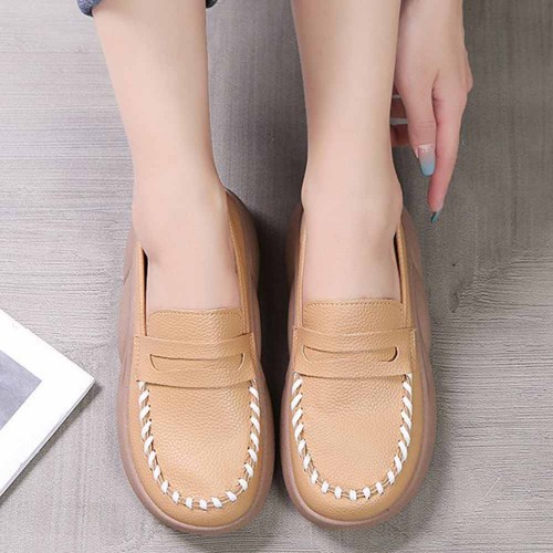 Thick Sole Loafers Slip On Women Casual Loafer Shoes Brown |image