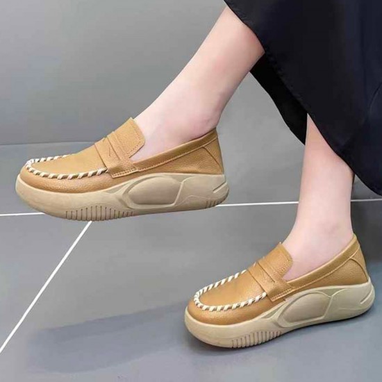 Thick Sole Loafers Slip On Women Casual Loafer Shoes Brown |image