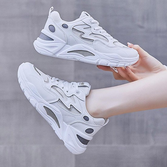 Hollow Out Mesh Breathable Lace up Women Sneakers - White |image