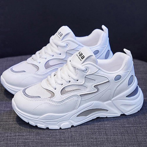 Hollow Out Mesh Breathable Lace up Women Sneakers - White |image