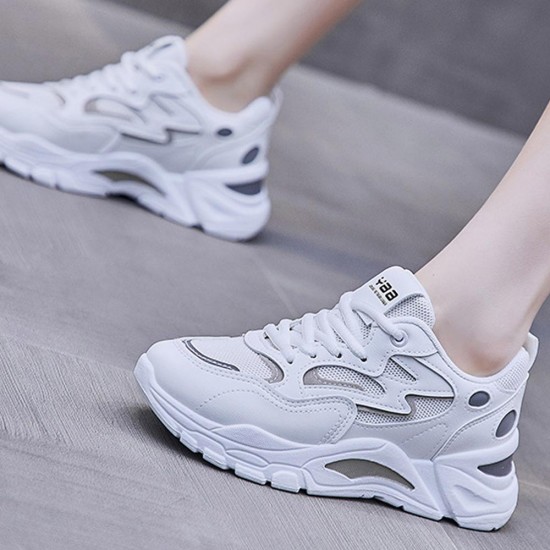 Hollow Out Mesh Breathable Lace up Women Sneakers - White |image