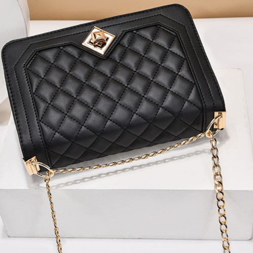 Luxury Lock Closures Rhombus Chain Women Shoulder Bag - Black |image