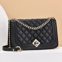 Luxury Lock Closures Rhombus Chain Women Shoulder Bag - Black