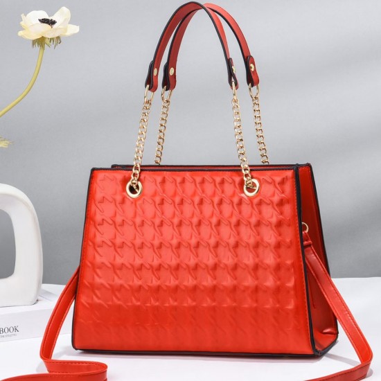 Showing image for Embossed Double Hand Chain Tote Women Hand Bag - Red Embossed Double Hand Chain Tote Women Hand Bag - Red |image