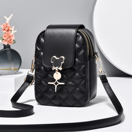 Embossed Geometric Pattern Mickey Mouse Women Shoulder Bag - Black |image