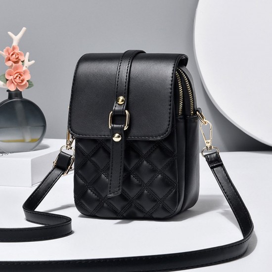 Embossed Geometric Pattern Mickey Mouse Women Shoulder Bag - Black |image