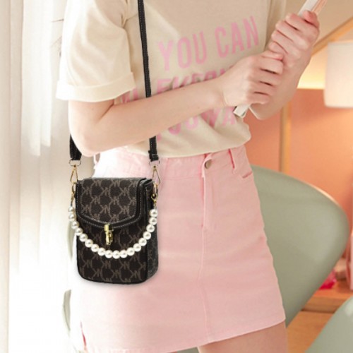 Pearl Women's Fashion Flip Cellphone Case Mini Shoulder Bag - Dark Blue |image