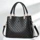 Trendy Floral Pattern Detachable Handle Women Tote Hand Bag - Black