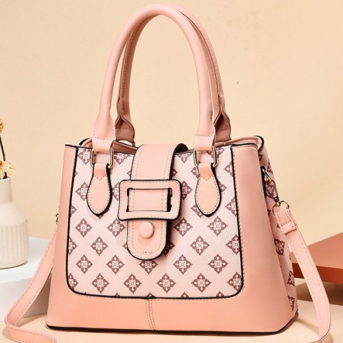 Luxury Double Handle Floral Printed Vertical Square Tote Hand Bag - Pink |image