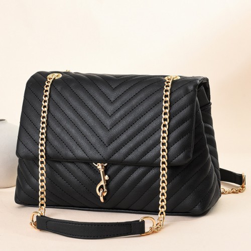 Embossed Snap Closure Convertible Strap Edie Flap Shoulder Bag - Black |image
