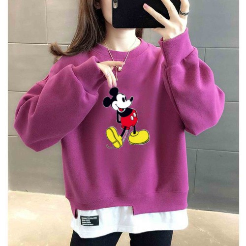 Trendy Mickey Mouse Printing Round Neck Sweater Tops - Pink |image