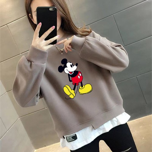 Trendy Mickey Mouse Printing Round Neck Sweater Tops - Brown |image