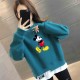 Trendy Mickey Mouse Printing Round Neck Sweater Tops - Green |image