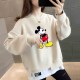 Trendy Mickey Mouse Printing Round Neck Sweater Tops - White