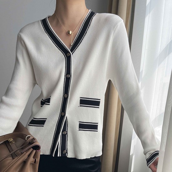 Cardigan Style Soft Waxy Button Closure Women Sweater - White |image