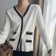 Cardigan Style Soft Waxy Button Closure Women Sweater - White |image