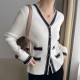 Cardigan Style Soft Waxy Button Closure Women Sweater - White |image