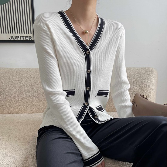 Cardigan Style Soft Waxy Button Closure Women Sweater - White |image