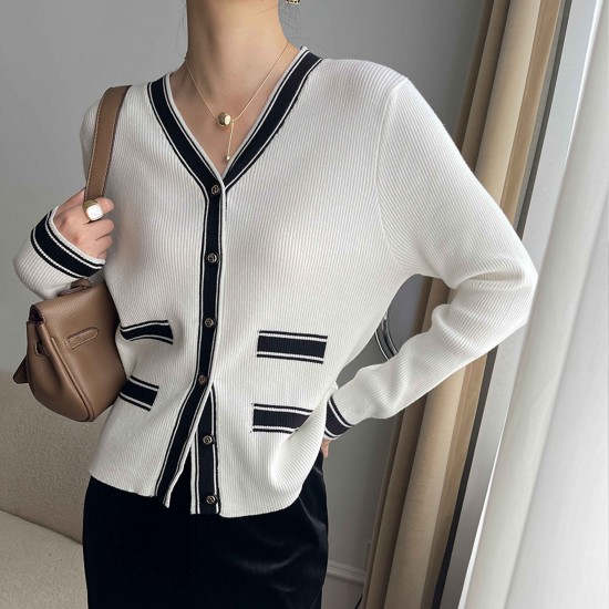 Cardigan Style Soft Waxy Button Closure Women Sweater - White |image