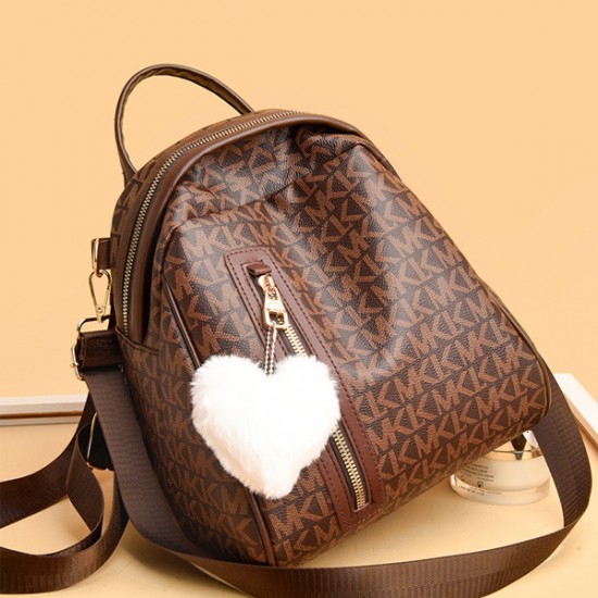 Soft Handle Multi Pockets MK Letter Printed Women Backpack - Dark Blue |image