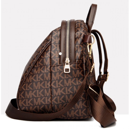 Soft Handle Multi Pockets MK Letter Printed Women Backpack - Dark Blue |image