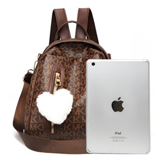 Soft Handle Multi Pockets MK Letter Printed Women Backpack - Dark Blue |image