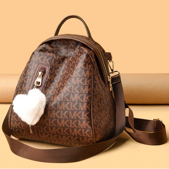 Soft Handle Multi Pockets MK Letter Printed Women Backpack - Dark Blue |image