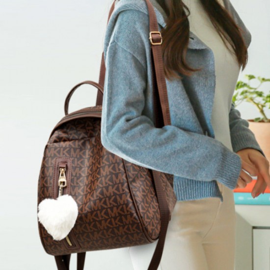 Soft Handle Multi Pockets MK Letter Printed Women Backpack - Dark Blue |image