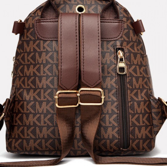 Soft Handle Multi Pockets MK Letter Printed Women Backpack - Dark Blue |image