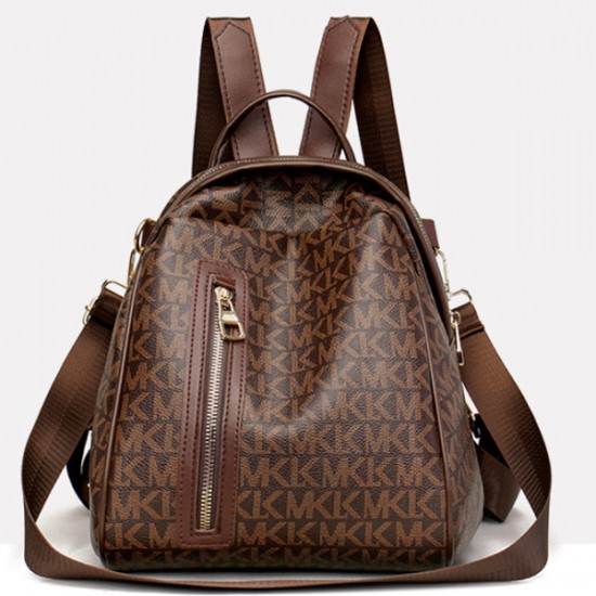 Soft Handle Multi Pockets MK Letter Printed Women Backpack - Dark Blue |image