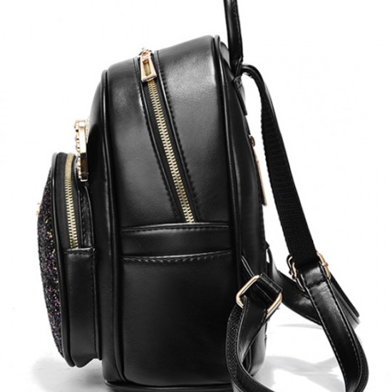 Trendy Cat Design Sequin Decoration Multi Layer Women Backpack - Black |image