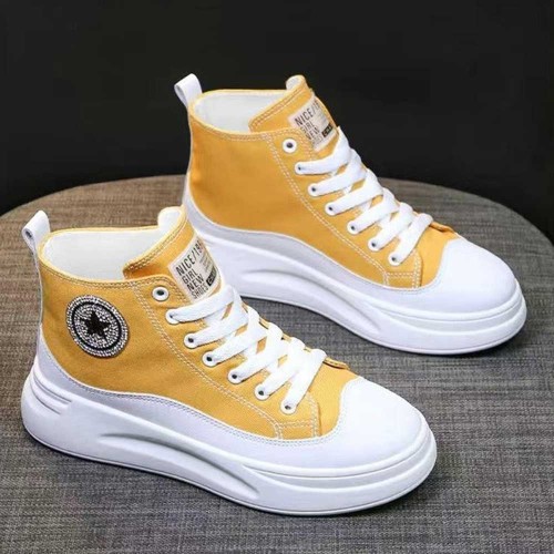 High-top Wedges Lightweight Lace Up Jogging Sneakers - Yellow |image