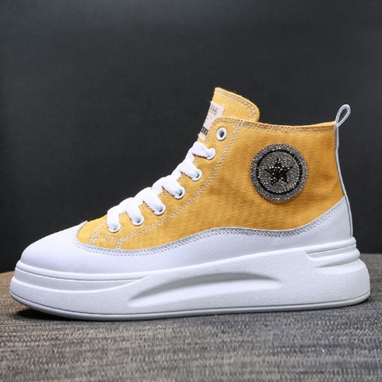High-top Wedges Lightweight Lace Up Jogging Sneakers - Yellow |image