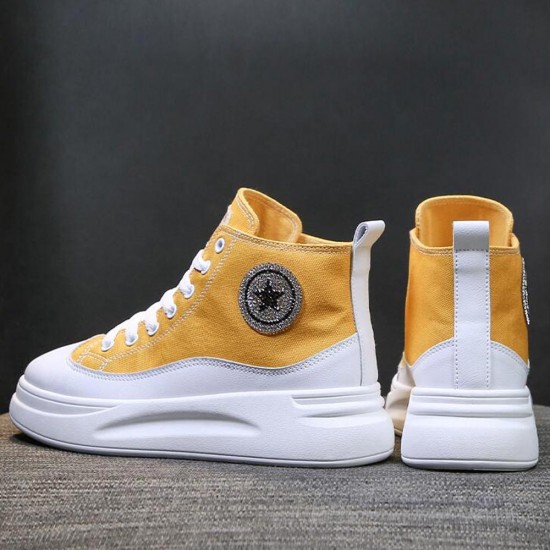 High-top Wedges Lightweight Lace Up Jogging Sneakers - Yellow |image