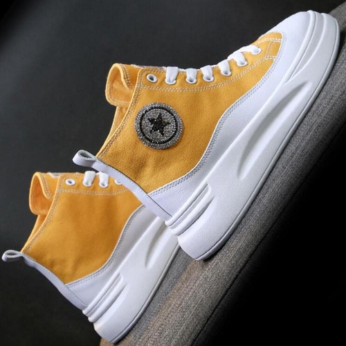 High-top Wedges Lightweight Lace Up Jogging Sneakers - Yellow |image