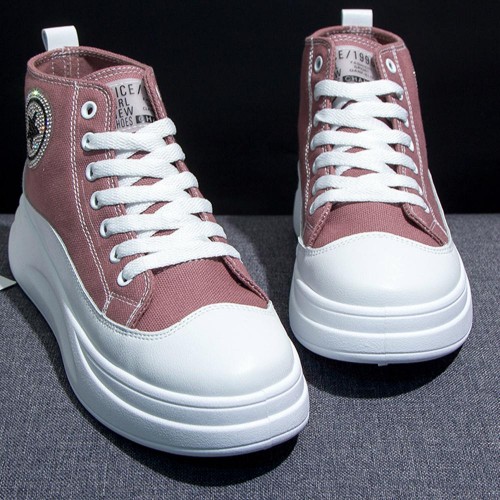 High-top Wedges Lightweight Lace Up Jogging Sneakers - Pink |image