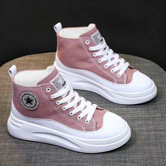 High-top Wedges Lightweight Lace Up Jogging Sneakers - Pink |image