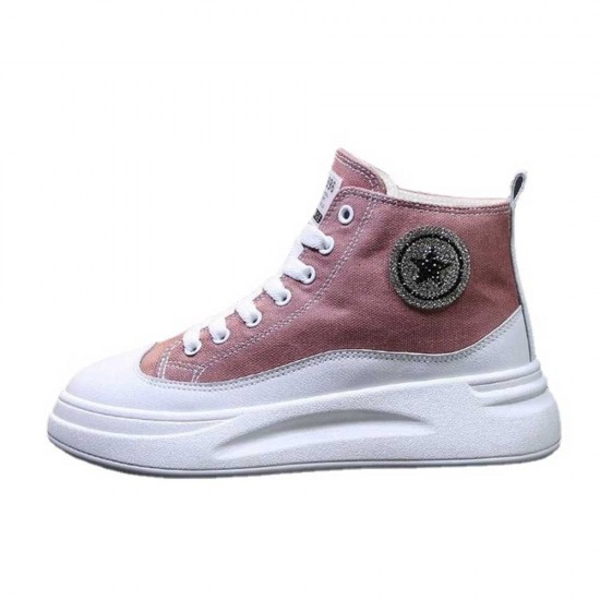 High-top Wedges Lightweight Lace Up Jogging Sneakers - Pink |image