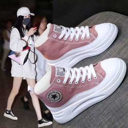 High-top Wedges Lightweight Lace Up Jogging Sneakers - Pink